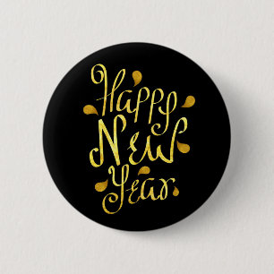 Gold Happy New Year Pinback Button