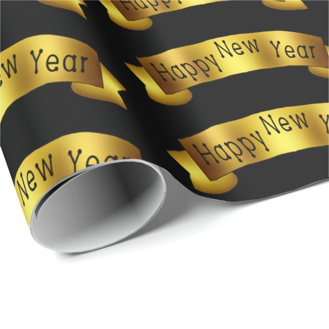 Gold Happy New Year ribbon party wrap Wrapping Paper (Roll Corner)