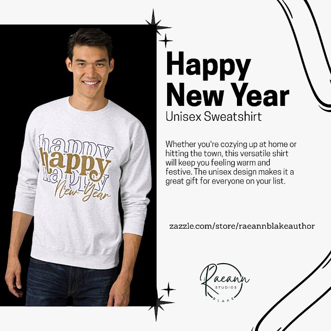 Gold Happy New Year Stacked Unisex Sweatshirt (Creator Uploaded)
