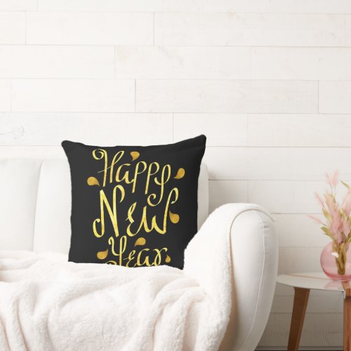 Gold Happy New Year Throw Pillow