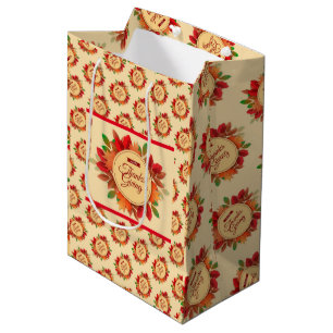 Gold Happy Thanksgiving Fall Gift Medium Gift Bag