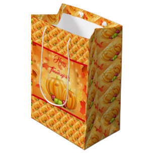 Gold Happy Thanksgiving Fall Gift Medium Gift Bag