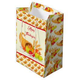 Gold Happy Thanksgiving Fall Gift Medium Gift Bag