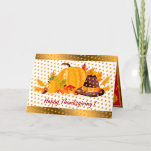 Gold Happy Thanksgiving Fall Holiday Card