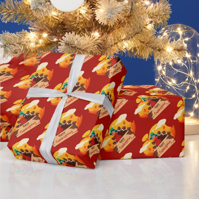 Gold Happy Thanksgiving Pumpkin Wrapping Paper (Holidays)