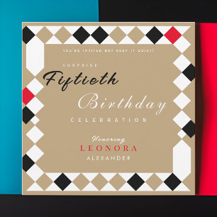 Gold Harlequin Diamond Pattern Surprise Birthday Invitation