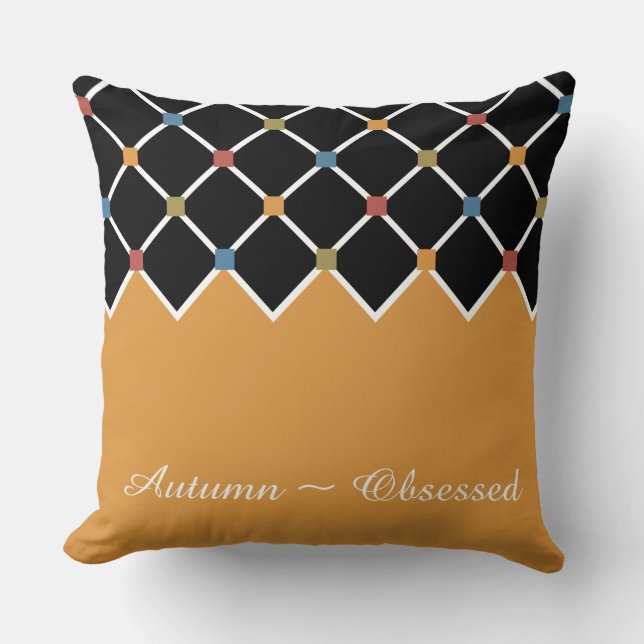 Gold Harlequin Pattern Fall Throw Pillow (Front)