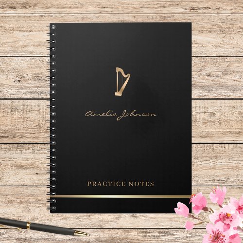 Gold Harp Elegant Script Simple Modern Musician Notebook