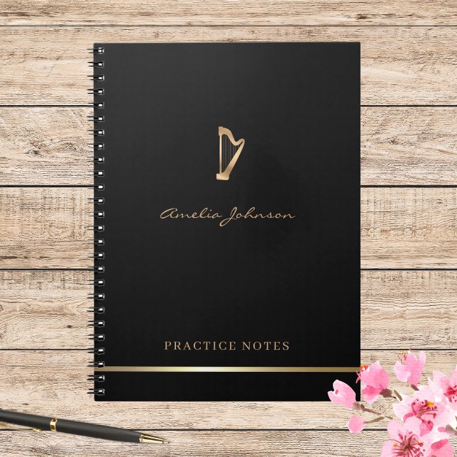 Gold Harp Elegant Script Simple Modern Musician Notebook (Creator Uploaded)