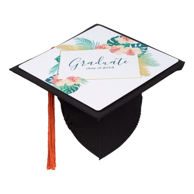 Gold Hawaiian Hibiscus Graduation Cap Topper (Angled)
