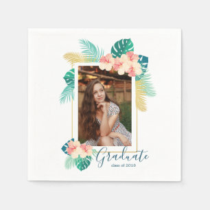Gold Hawaiian Hibiscus Graduation Party Napkins