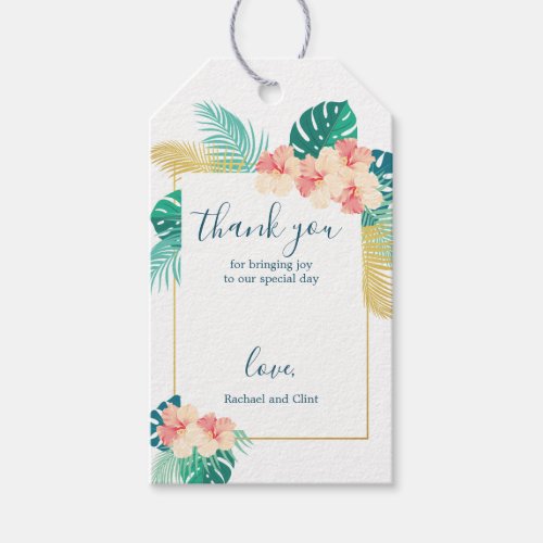 Gold Hawaiian Hibiscus Wedding Thank You Cards Gift Tags