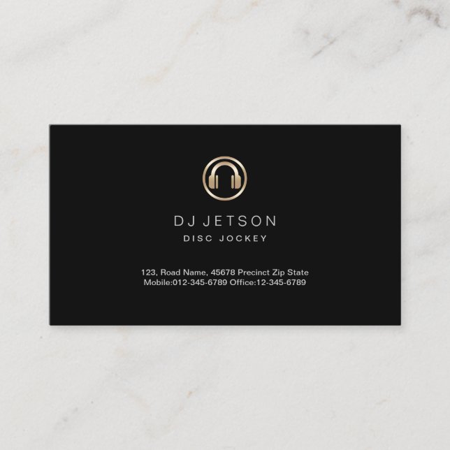 Gold Headphones Icon Disc Jockey Business Card (Front)