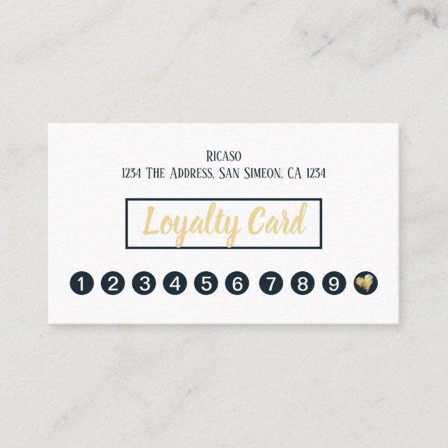 Gold Heart 10th Appointment Personalized Loyalty Card (Front)