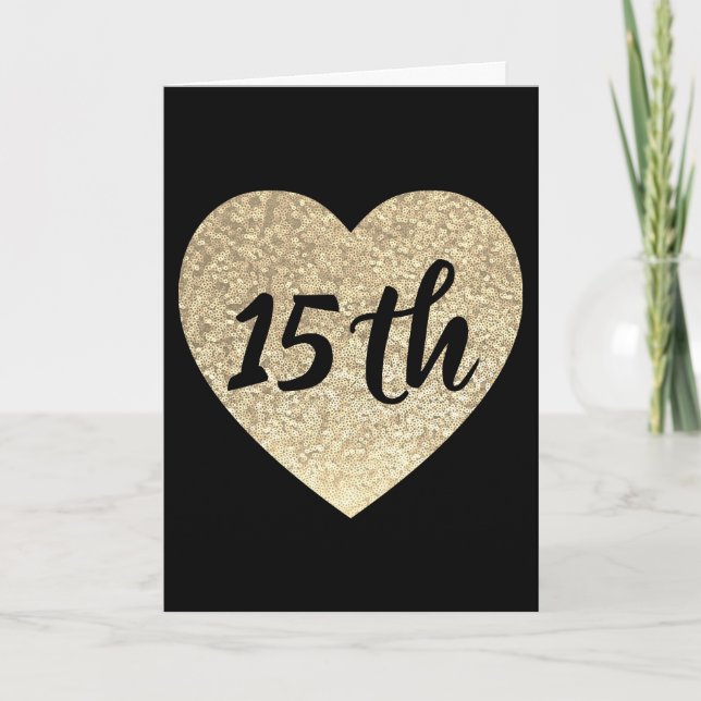 Gold heart 15th birthday card (Front)