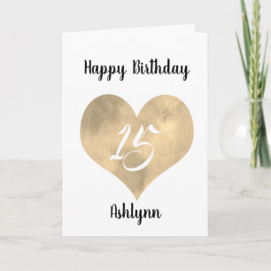 Gold Heart 15th Birthday Card