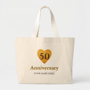 Gold Heart 50th Anniversary Personalized Large Tote Bag