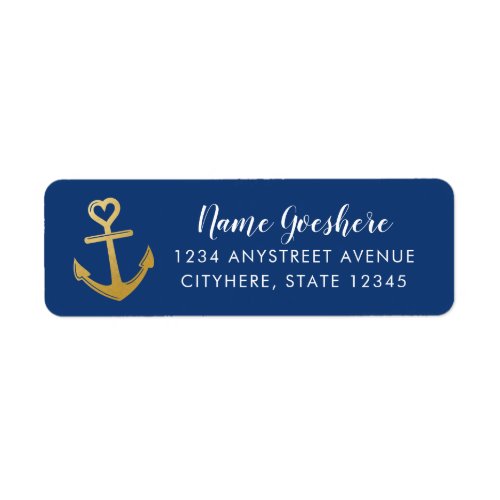 Gold Heart Anchor Editable Color Return Address Label