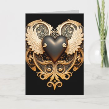 Gold Heart And Angel Wings Graphic Arts Card by MemorialGiftShop at Zazzle