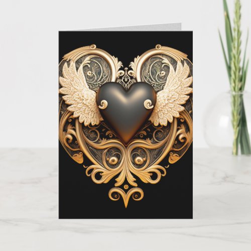 Gold Heart and Angel Wings Graphic Arts Card