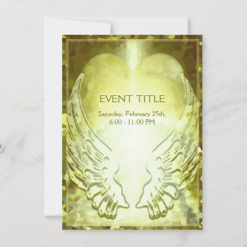Gold Heart and Angel Wings Invitation