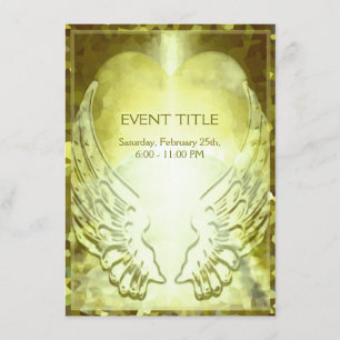 Gold Heart and Angel Wings Invitation
