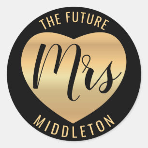 Gold Heart and Black - The Future Mrs. Classic Round Sticker