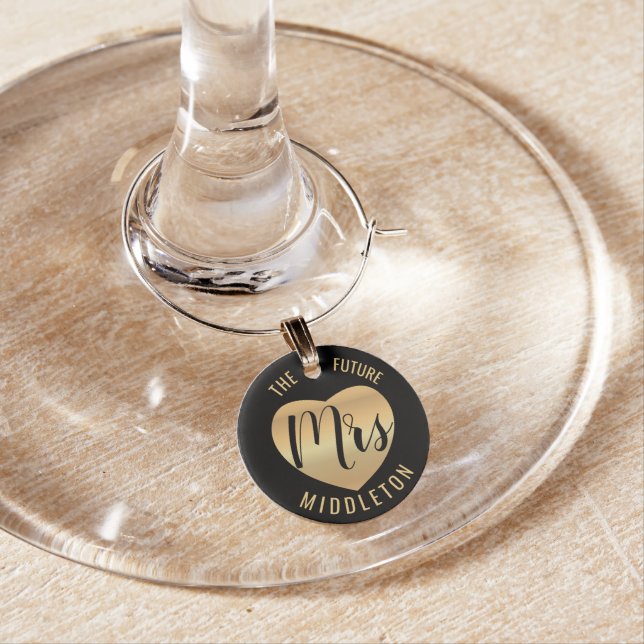Gold Heart and Black - The Future Mrs. 🍷 Wine Charm (In Situ)