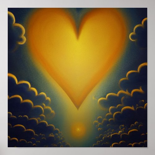 Gold Heart and Clouds Poster