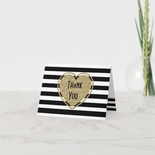 Gold Heart and Stripes Thank You Card