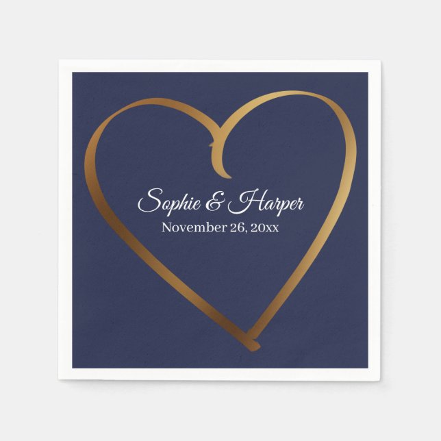 Gold Heart Around Details, on Navy Blue Napkins (Front)
