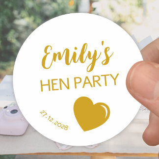 Gold Heart Bachelorette Hen Party Classic Round Sticker