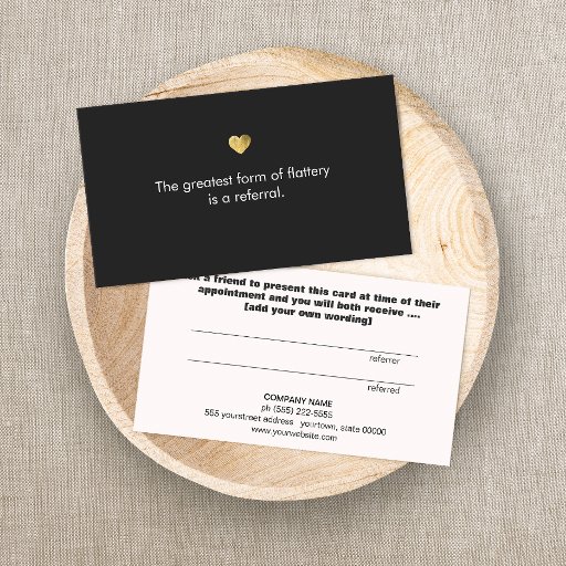 Customizable Cute Gold Heart Referral Card Double-Sided Standard Business Cards (Pack Of 100)