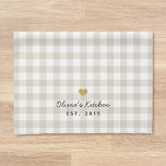 Gold Heart Beige Buffalo Check Custom Name Gift Kitchen Towel<br><div class="desc">Custom-designed modern rustic farmhouse style kitchen hand towel featuring name design on beige buffalo check pattern.</div>