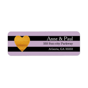 Gold Heart Black & White Stripe Return Address Label