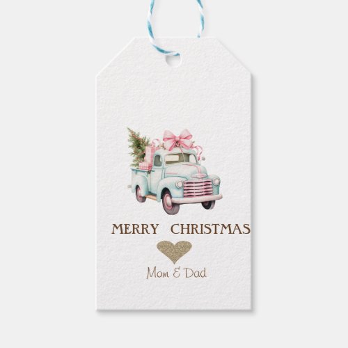 Gold HeartBlue Car Pine Trees Christmas Gift Tags