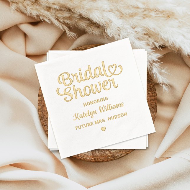 Gold Heart Bridal Shower Script Wedding Foil Napkins (Creator Uploaded)