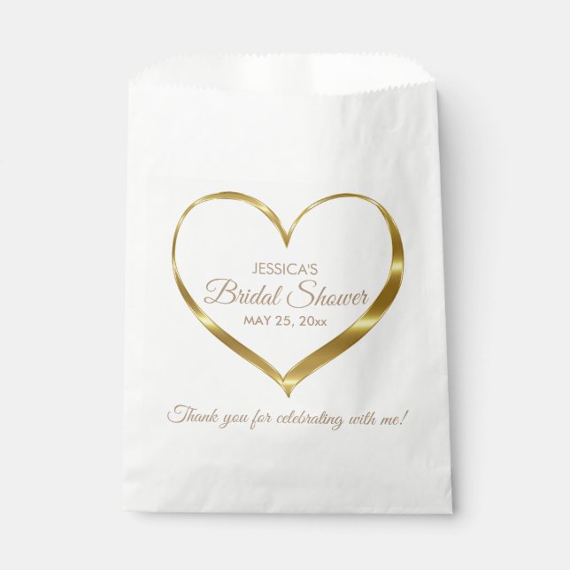 Gold Heart Bridal Shower Thank You Favor Bag (Front)
