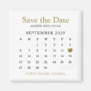 Gold Heart Calendar Wedding Save the Date Magnet