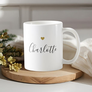 Gold Heart Calligraphy Bridesmaid Proposal Gift Coffee Mug