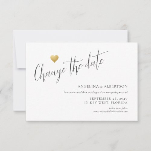 Gold Heart Calligraphy Cute Simple Change the Date Announcement