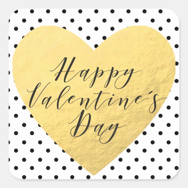 Gold heart Callygraphy Happy Valentine's Day Square Sticker (Front)