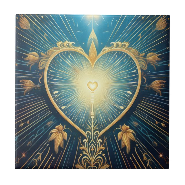 Gold Heart  Ceramic Tile (Front)