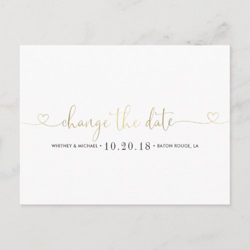 Gold Heart Change the Date Announcement Postcard