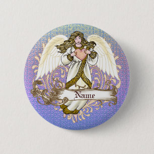 Gold Heart Christian Angel   pin button