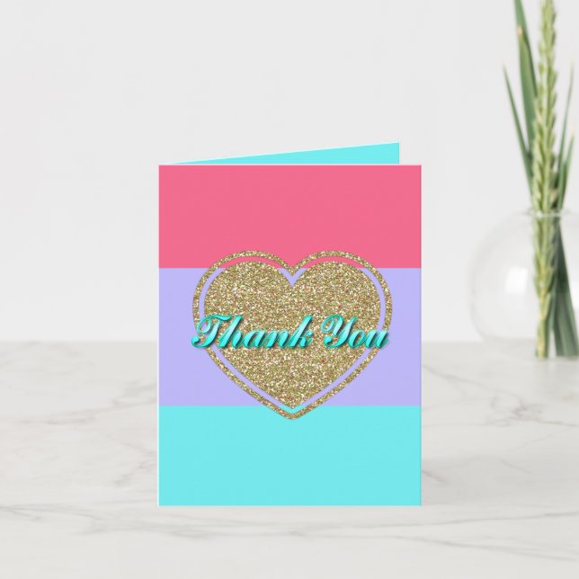 Gold Heart Color Block Thank You Card (Front)