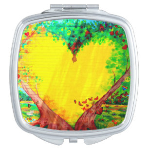 gold heart compact mirror