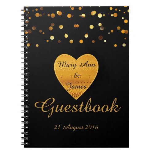 Gold Heart Confetti Glitter Faux Foil Blue Guest Notebook