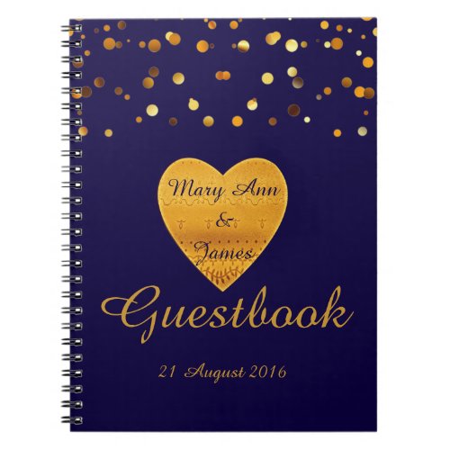 Gold Heart Confetti Glitter Faux Foil Blue Guest Notebook