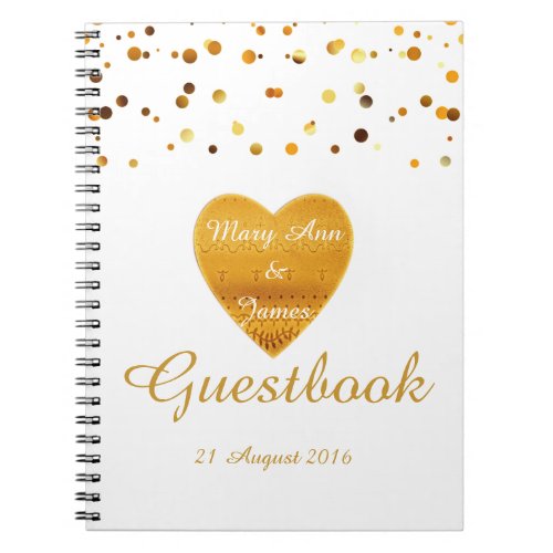 Gold Heart Confetti Glitter Faux Foil White Guest Notebook